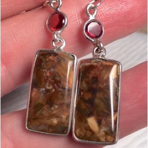 Brown boulder opal Vivaldi Madeira quartz 925 marked silver vintage earrings